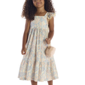 Vestido Infantil Midi Azul com Brilho e Abertura nas Costas